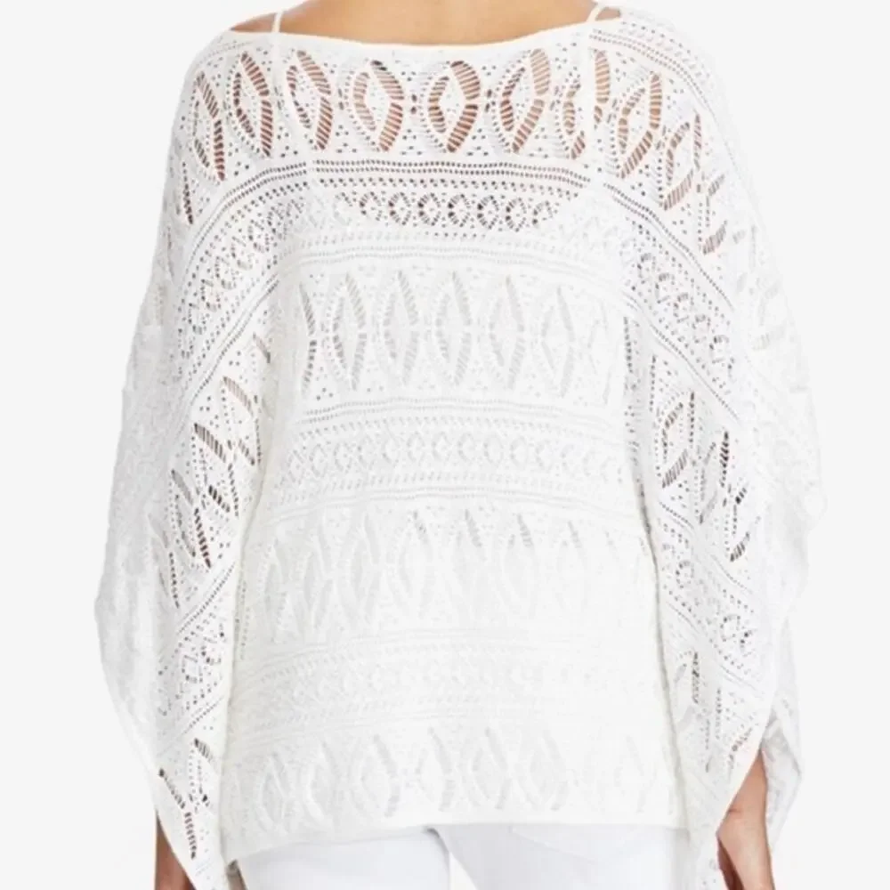 Polo Ralph Lauren Pointelle-Knit Boatneck poncho sweater oversized Boho crochet